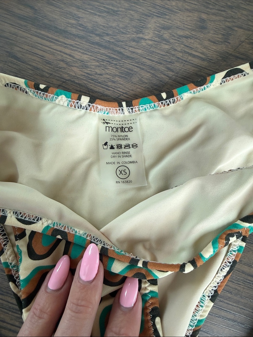 Full set Montce Groovy Retro Wave Print Bikini Set in Turquoise, Brown & Cream - Picture 9 of 14
